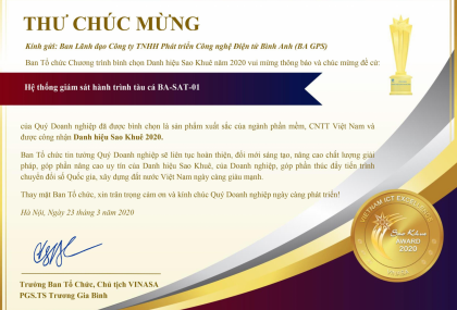 BA GPS NHẬN ĐƯỢC DANH HIỆU DANH GIÁ 'SAO KHUÊ NĂM 2020' - BA GPS