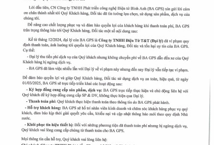 Thông báo vv bảo vệ quyền lợi của KH khi thanh toán phí - BA GPS