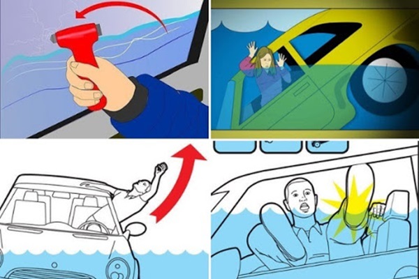 Cố gắng mở cửa hoặc phá vỡ cửa kính khi ô tô rơi xuống nước 